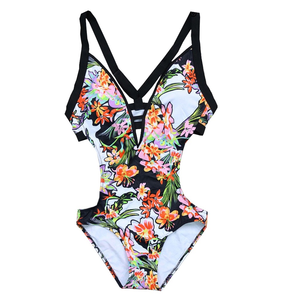 Tropical Print Bondage Sexy One-piece